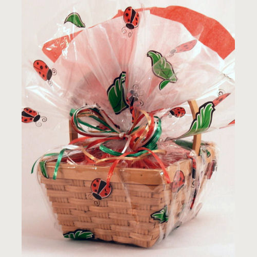 (image for) Basket -Woven Wood w/ Ladybug Cello Wrap
